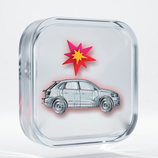 3D-Glassymbol: Unfallwagen bewerten